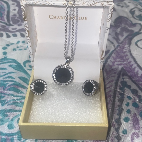 Charter Club Necklace Set Black and Silver - Picture 2 of 7